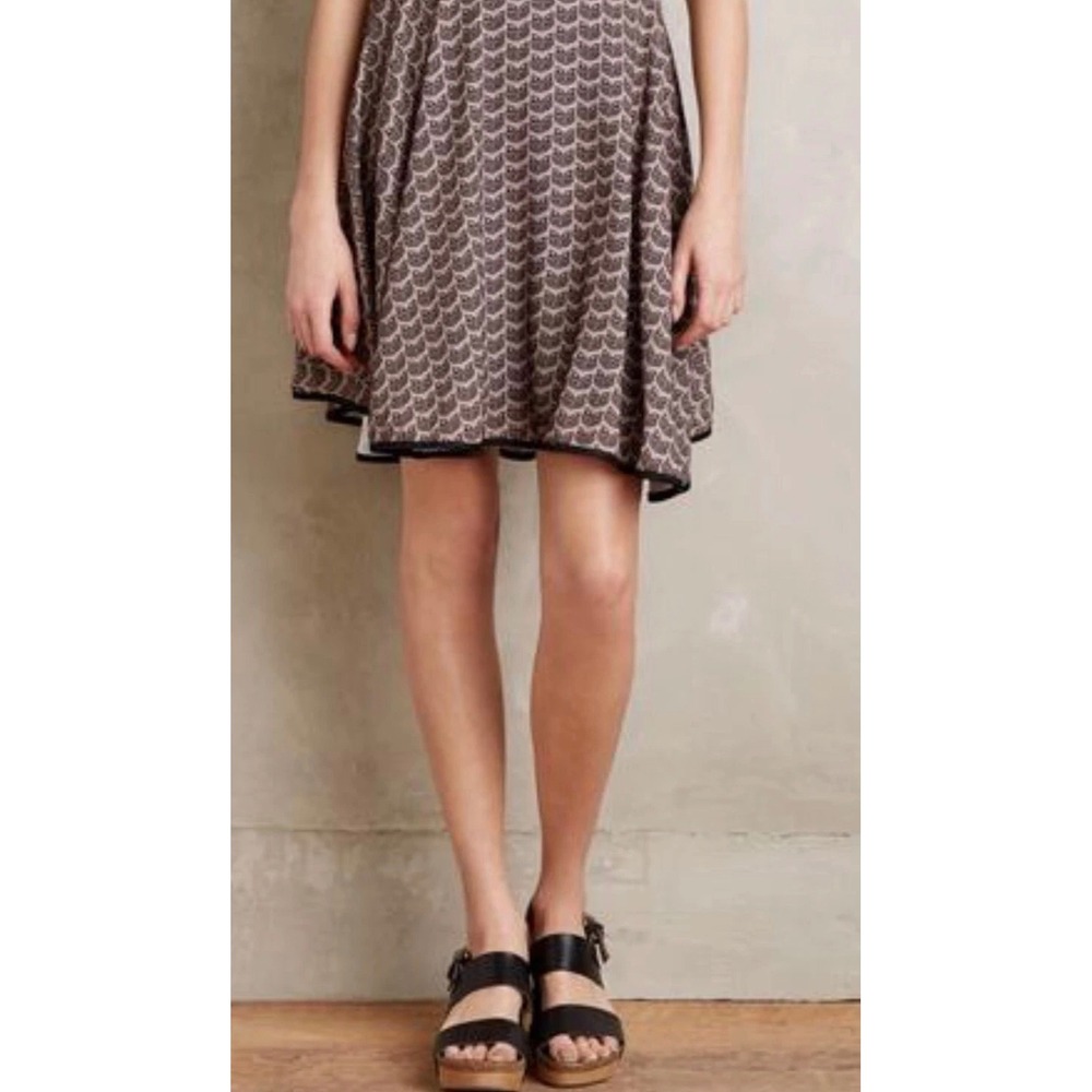 Eva Franco Anthropologie fox cat Print A-Line Skirt Mauve Black Novelty Size 6